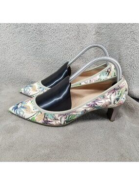 Hispanitas Shoes Womens EU 38 US 7 Green Blue Floral Leather Print Pumps *Read*